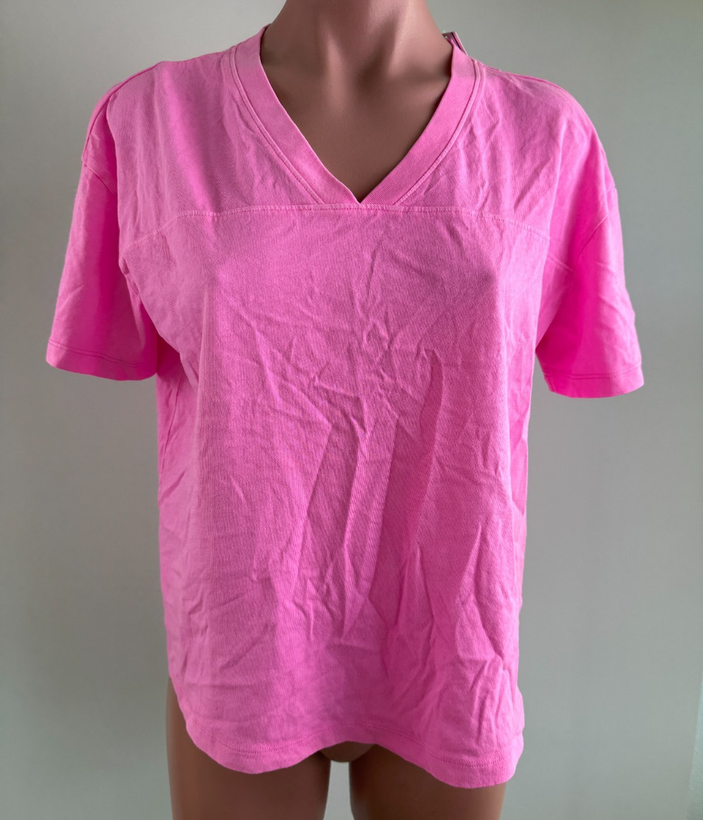 Victoria Secret PINK Cotton Short Sleeve V Neck Tee T-Shirt w/ Logo Pink XS NWT